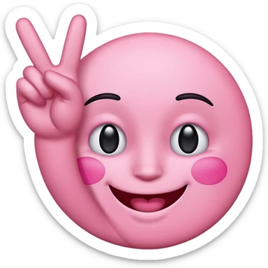smiling pink emoji, holding up peace sign sticker