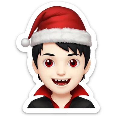 Vampire boy ,Fangs , cHristmas hat ,black hair sticker