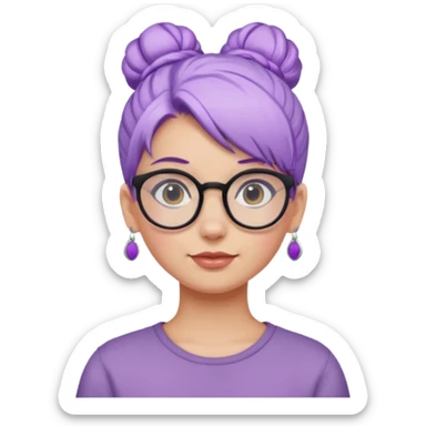 light purple hair girl bun with earrings and glassess sticker
