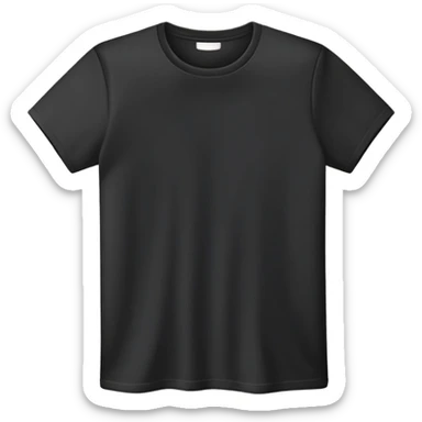 simple black t-shirt with round neck, flat layout, only the garment itself, no human form, plain clothing item on white background sticker