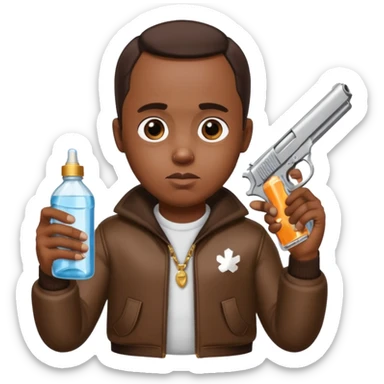 diddy shooting a gun in his right hand and baby oil in his left sticker