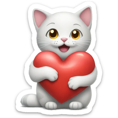 Cat hugging heart sticker