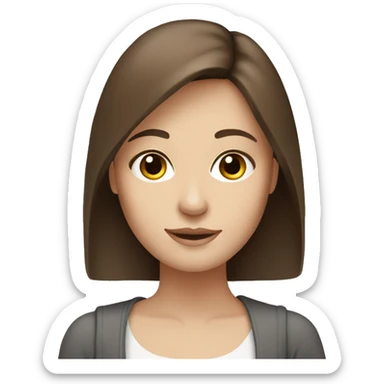 medium straight brown hair, white skin, woman, brown eyes, creatve sticker