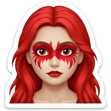 a long-haired full red face paint devil girl  sticker