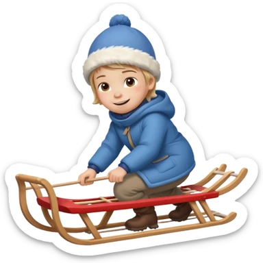 child pulling sled in snow sticker