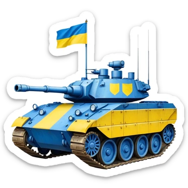 Tank with Ukrainian blue and yellow flag colors, military combat vehicle sticker