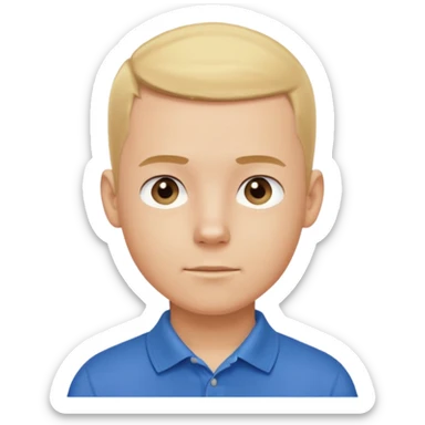 emoji of a young gentleman, buzz cut blonde hair, wearing a polo shirt, confident expression sticker