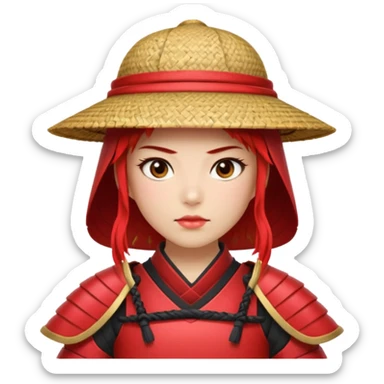 Samurai with straw hat, Warrior in red samurai armor, female, sticker