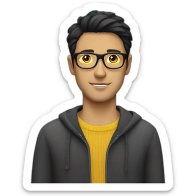 White man with yellow tinted glasses and black hair in a jumper sticker