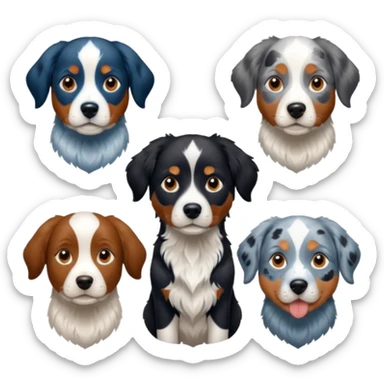 Un chien de chasse, épagneul breton, avec un labrador noir, et un berger Australien bleu merle. sticker