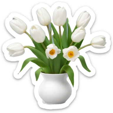 White tulips in white donut vase sticker