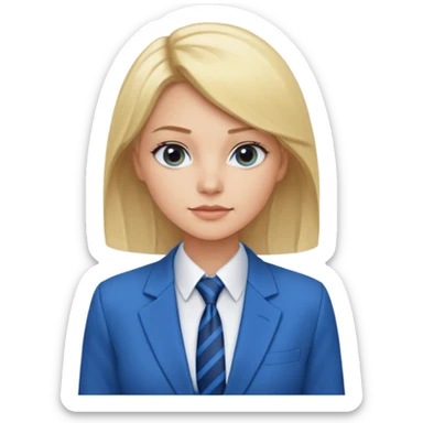 une femme blonde jolie avec une chemise blanche et une veste a manche longues et cravate bleu sticker