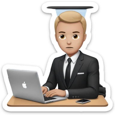 persona de traje trabajado, mirada seria. concentrado en laptop sticker