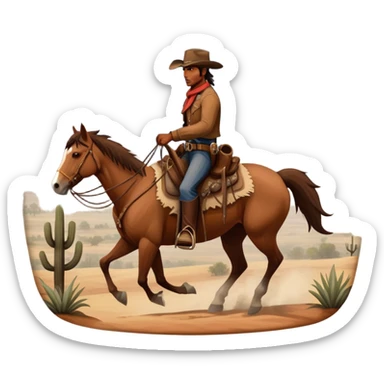 An icon representing an adventure game, inspired by Red Dead Redemption II. The design features a rugged cowboy riding a horse through a vast, open landscape with mountains, deserts, and wild animals. The atmosphere conveys exploration, action, and the thrill of the journey. Transparent background sticker