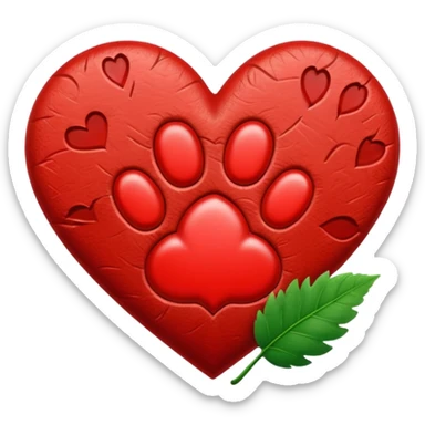 heart with a paw print and a leaf sticker