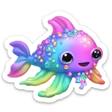 Kawaii pastel neon rainbow bedazzled sea creature sticker