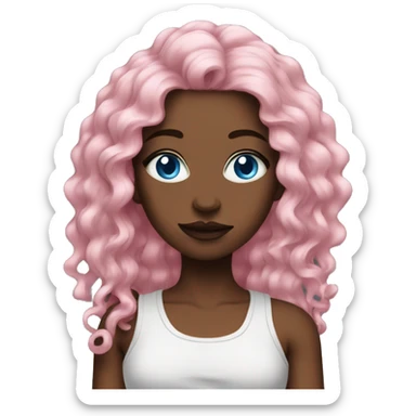 Long pink hair women with blue eyes black tank and tattoos sticker