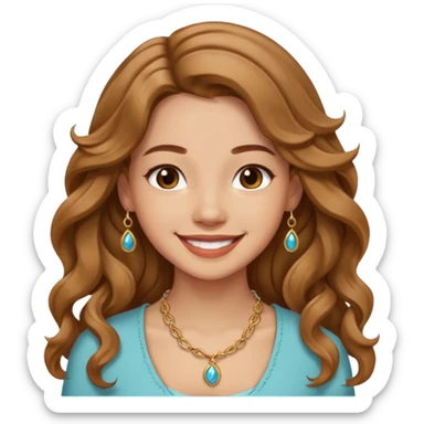 Please generate a portrait of a pretty girl with long, wavy, light brown hair., she's smiling. sticker