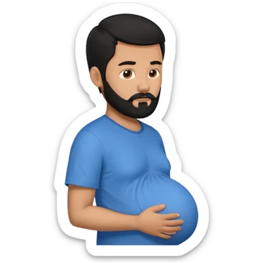 pregnant man with black beard and hai in a blue shirt, side view sticker