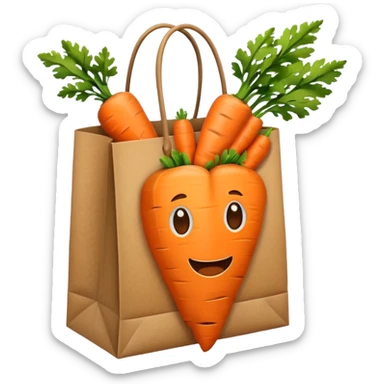paper shopping bag with carrot inside. Transparent background sticker