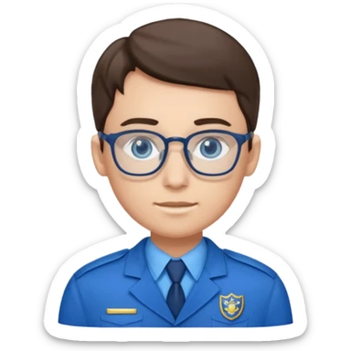 Generate from my photo blue eyes with glasses wearing care blue uniform sticker