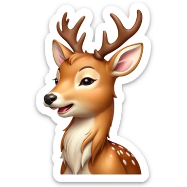 Cinematic Cute Yawning Deer Portrait Emoji, Head tilted slightly with a dramatic, wide-open yawn, revealing a soft, dappled coat and elegantly drooping ears, eyes barely open in drowsy contentment, Simplified yet irresistibly adorable features, highly detailed, glowing with a soft, cozy glow, high shine, relaxed yet expressive, stylized with a touch of natural whimsy, bright and endearing, soft glowing outline, capturing the essence of a sleepy yet affectionate deer, so drowsy it feels like it could stretch right out of the screen and curl up for a nap! sticker