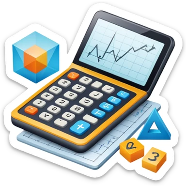 An icon featuring mathematical formulas, a calculator, and geometric shapes, symbolizing mathematics. The design includes a ruler, and a graph, representing the study of numbers, equations, and spatial relationships. Transparent background highlights the precision and logic of math. sticker