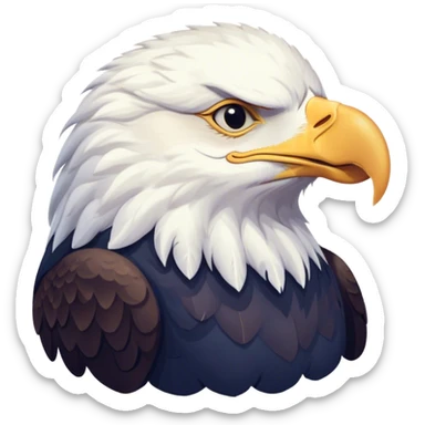 Meme-Worthy Cute Sleeping American Eagle Portrait Emoji, Head resting peacefully with a contented smile, showcasing a broad, stately form with eyes gently closed in serene slumber and a striking contrast of white head and dark body, Simplified yet adorably endearing features, highly detailed, glowing with a soft, drowsy majestic light, high shine, relaxed and utterly lovable, stylized with an air of playful laziness, soft glowing outline, capturing the essence of a sleeping American eagle that feels destined to become the next viral icon of adorable rest! sticker