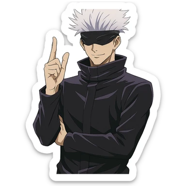 Satoru Gojo from Jujutsu Kaisen, white hair, blindfold, confident pose, anime style sticker