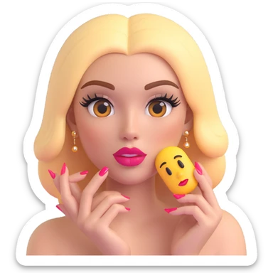 glamorous emoji with fake nails, long lashes, big lips, and full makeup sticker