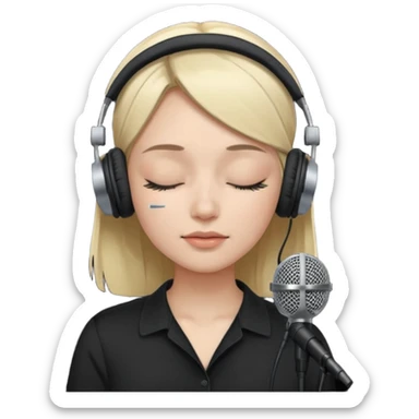 woman with closed eyes, headphones, and a microphone, smooth edges, peaceful mood sticker