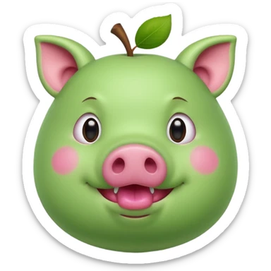 green pig with an apple in it's mouth sticker