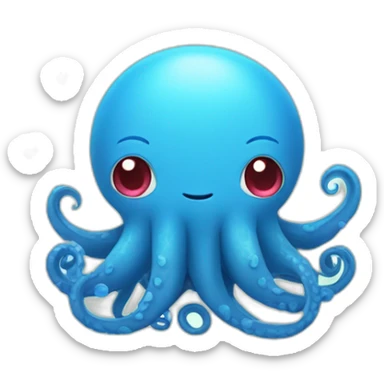 cute blue kraken with adorable face with many hearts sticker