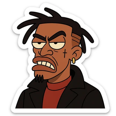 Vamp Carti with a goon face, cartoon style, exaggerated features sticker