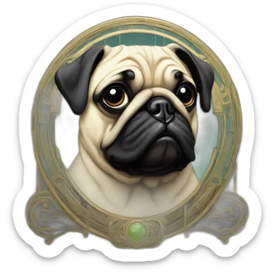 A cyberpunk pug in Art Nouveau style during 1910 sticker