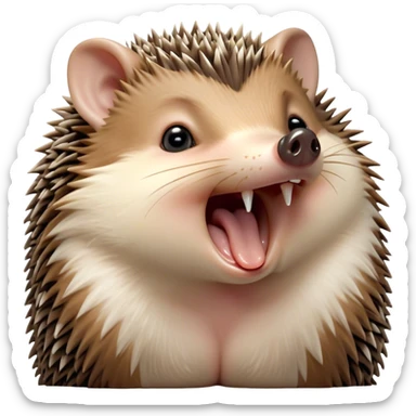 Cinematic Cute Yawning Hedgehog Portrait Emoji, Head tilted slightly with a dramatic, wide-open yawn, showcasing a soft, downy brown Fur with tiny, droopy ears and eyes barely open in drowsy contentment, Simplified yet irresistibly adorable features, highly detailed, glowing with a soft, cozy glow, high shine, relaxed yet expressive, stylized with a touch of natural whimsy, bright and endearing, soft glowing outline, capturing the essence of a sleepy yet affectionate hedgehog, so drowsy it feels like it could curl up out of the screen for a nap! sticker