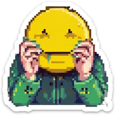 yellow smiley face crying, hands covering face sticker