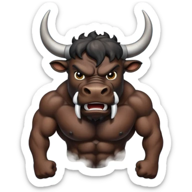 Emoji of an angry black powerful bull with steam coming out of its nose sticker