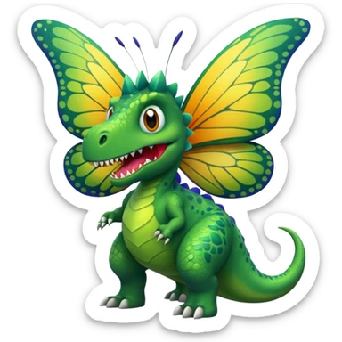 A dinosaur chewing on a huge butterfly sticker