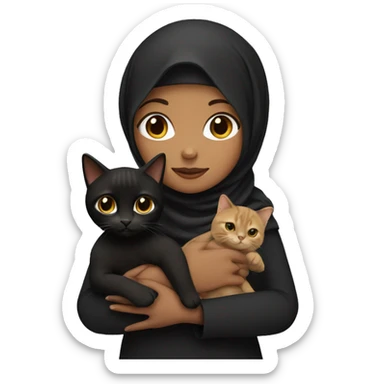A girl with a black hijab holding a brown cat  sticker