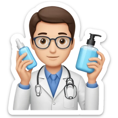 doctor man holding skincare products sticker