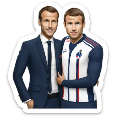 Macron qui fait un câlin à Mbappé sticker