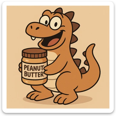playful style dinosaur holding a jar of peanut butter sticker