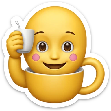  a yellow emoji face that is holding the cup beside the face sticker