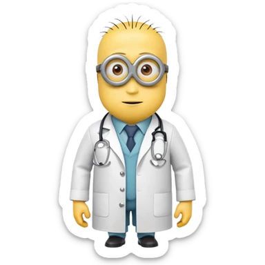 yellow minion character wearing doctor coat and stethoscope sticker