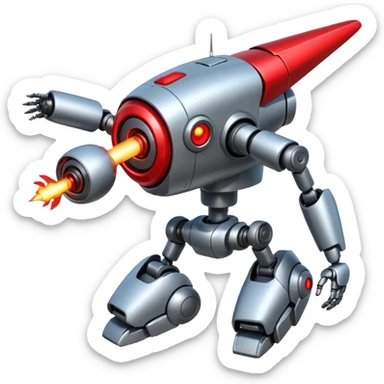 new character...robot being hit with a red beam by a flying robot sticker