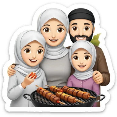 Turkish beautiful finished family hijabs make bbq time sticker