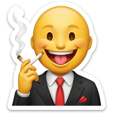 a laughin emoji sickinghis oune out ith asuit on holding a cigarate sticker