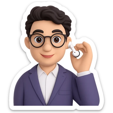 Change to a wavy hairstyle, keeping the Memoji-style 3D cartoon look. Maintain all other features and accessories the same, with a smart casual podcast host vibe. No background. sticker