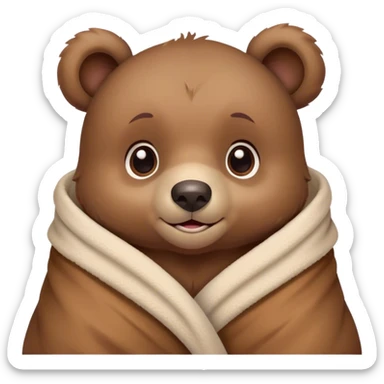 Disney-style cute bear cub in blanket sticker